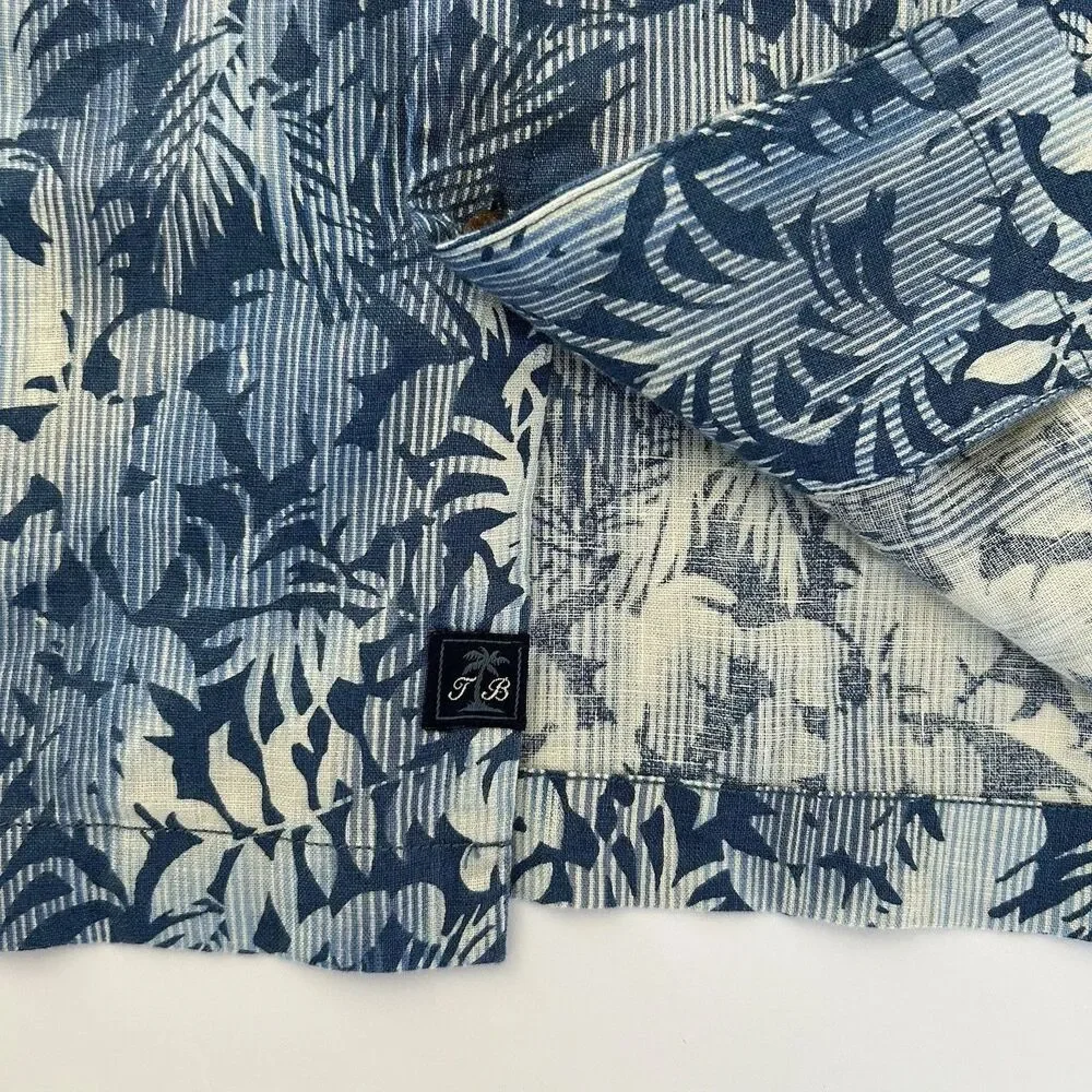 Tommy Bahama Mens 100% Linen Shirt Hawaiian Blue Short Sleeve Size XLX Button Up